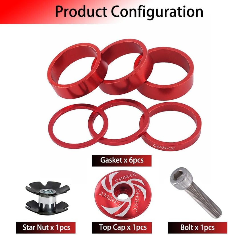 SeonFook 9Pcs Bike Headset Spacer Set, Aluminium Alloy Bicycle Headset Spacer Set Bicycle Front Fork Stem Spacers Kit for MTB BMX Mountain Road Bikes Cycling (1-1/8 inch/28.6mm) - Image 3